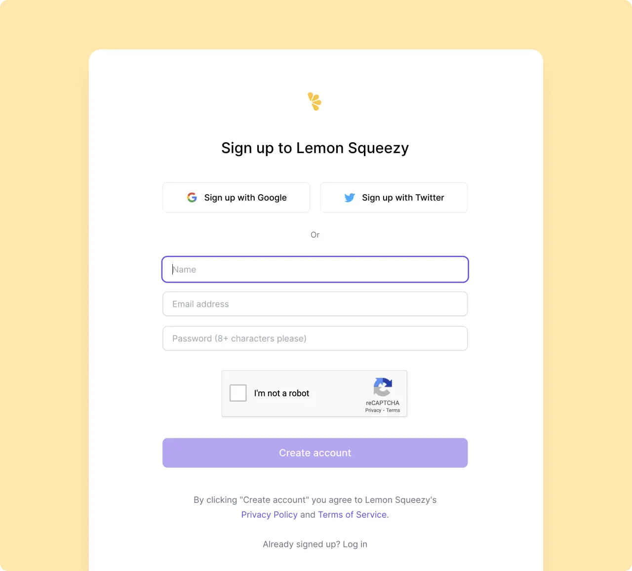 Sign up to Lemon Squeezy