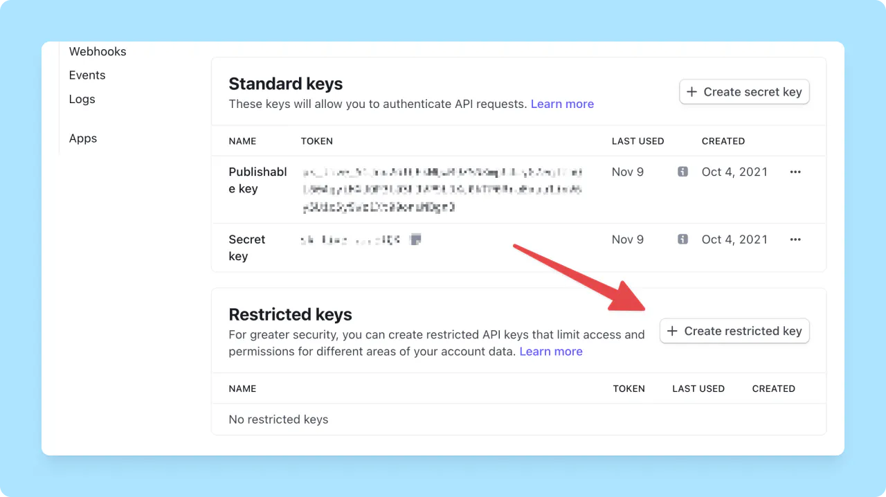 Stripe restricted API keys