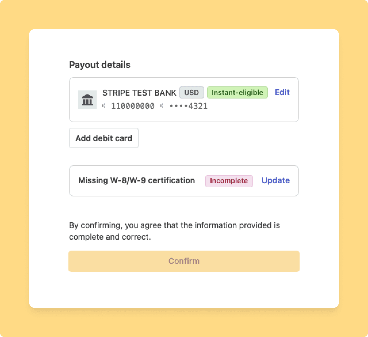 Missing W-8/W-9 certification
