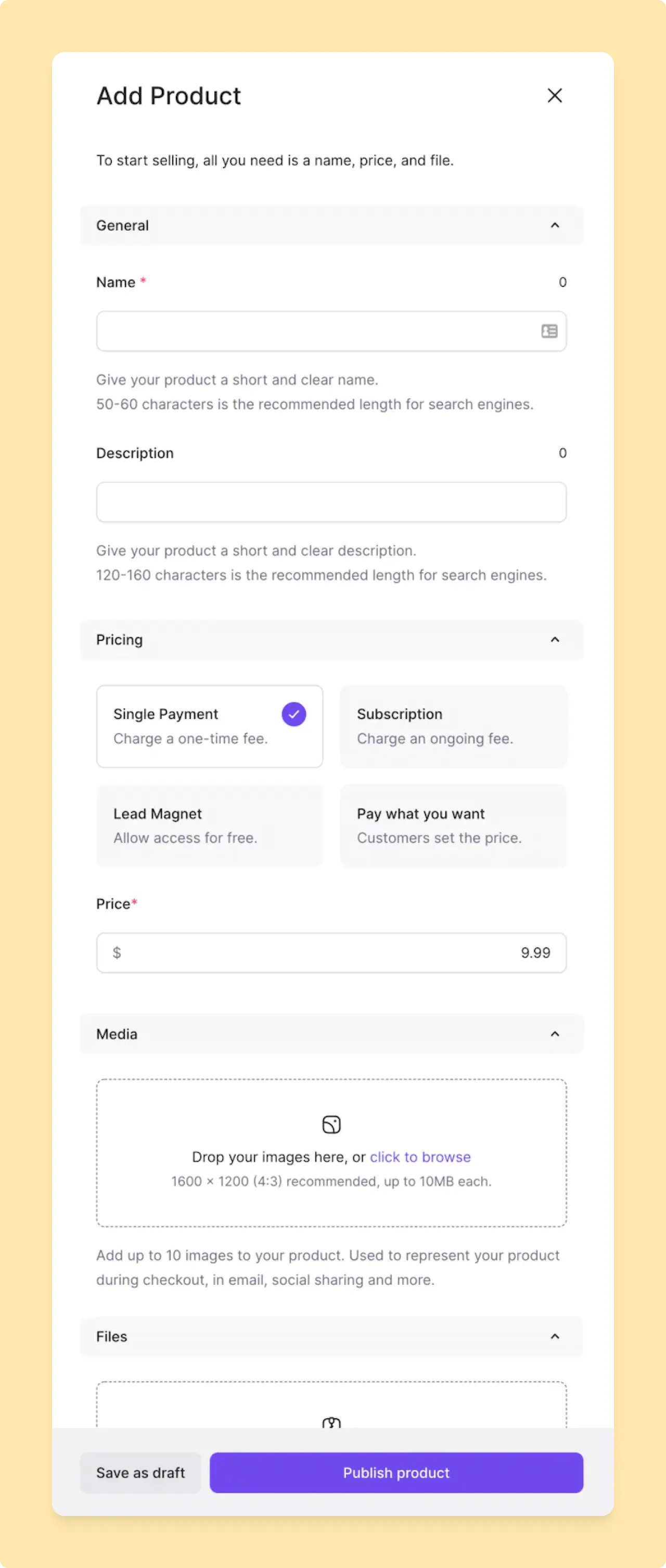 Adding a product on Lemon Squeezy