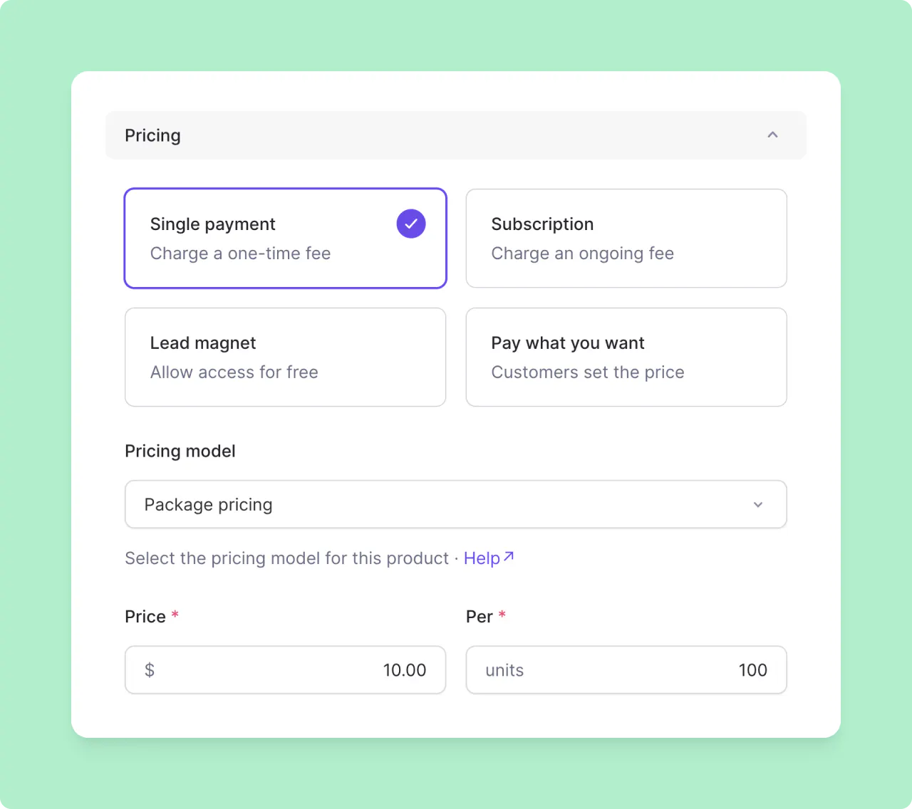 Lemon Squeezy: package pricing