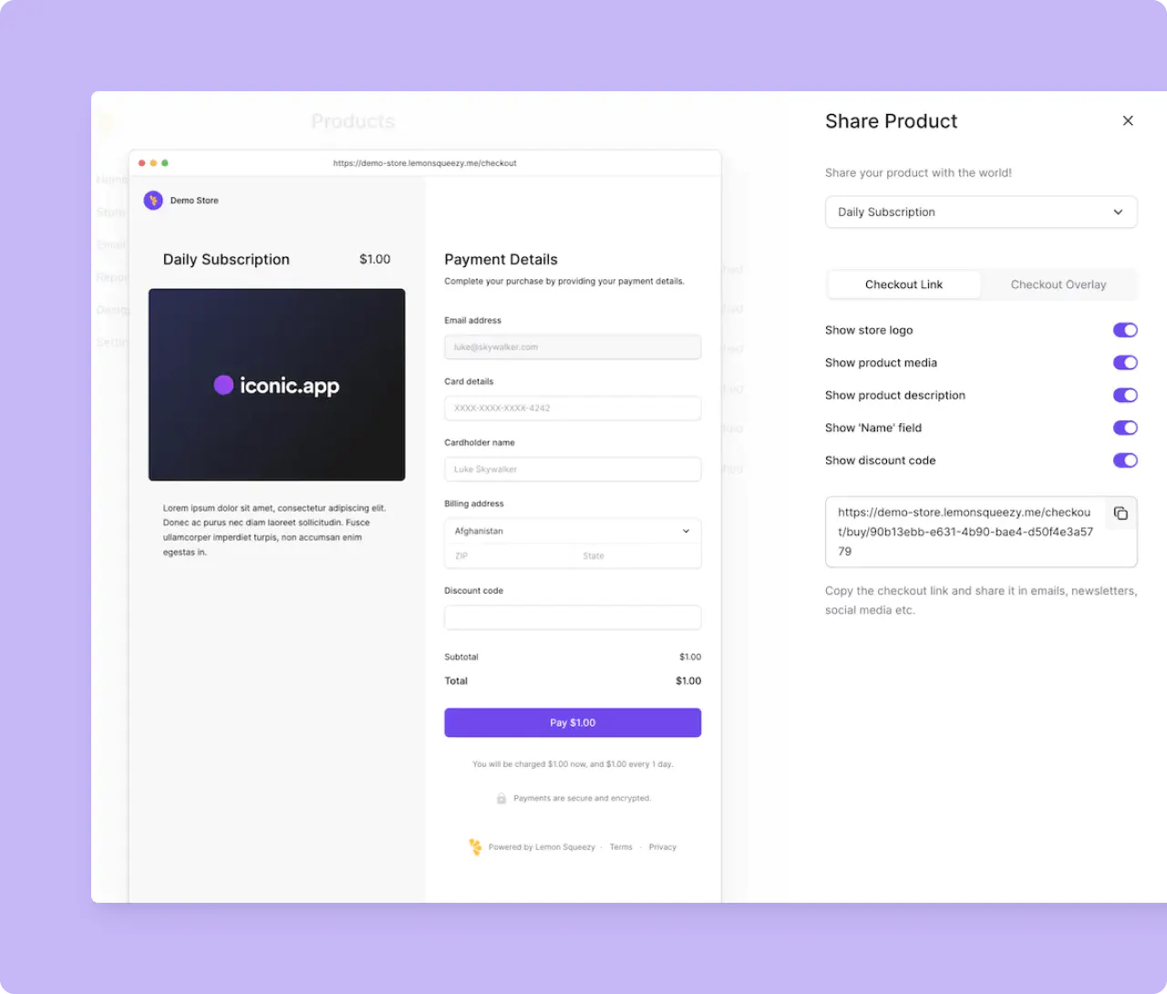 Lemon Squeezy: sharing a product