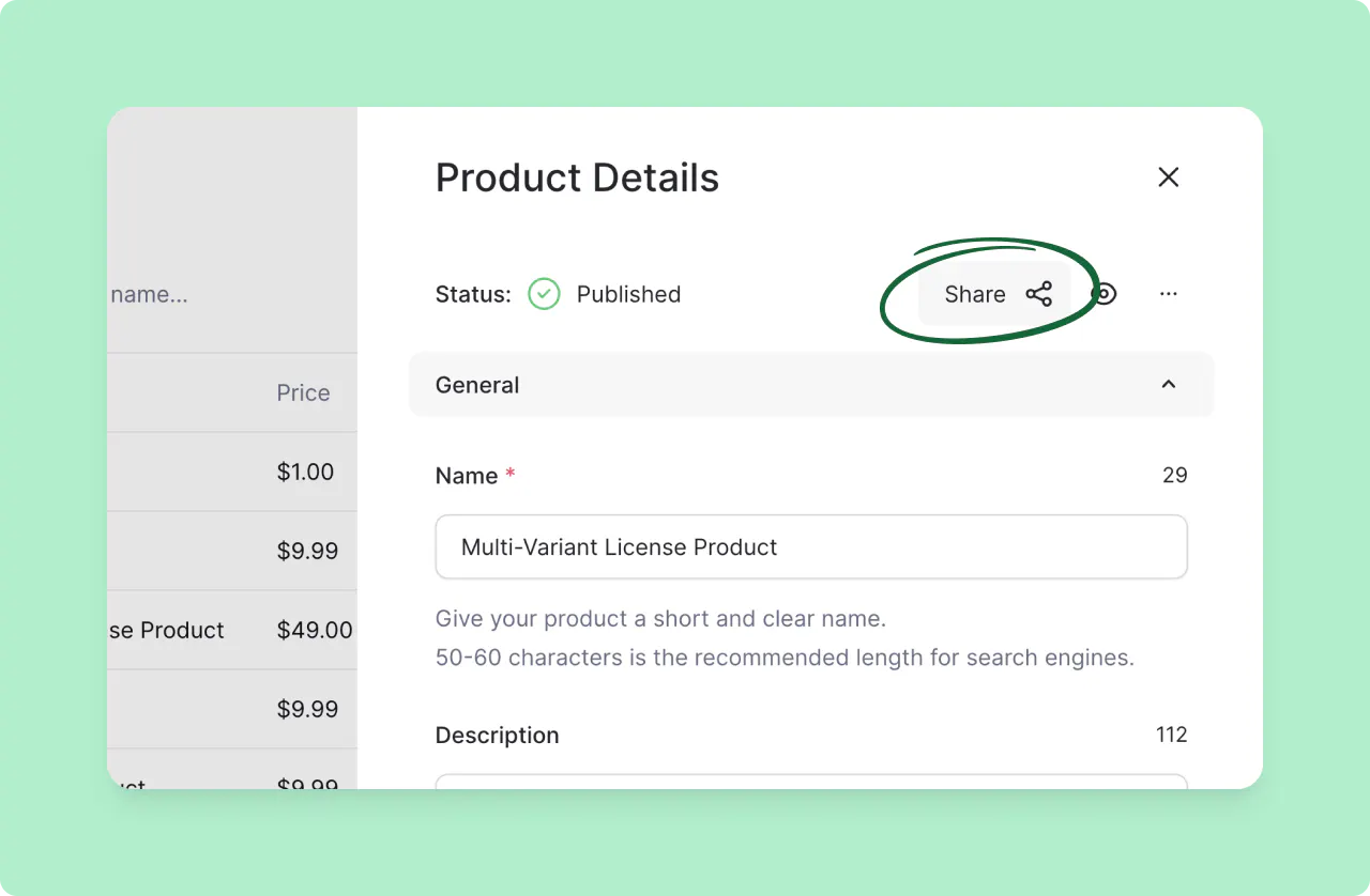 Lemon Squeezy: sharing a product