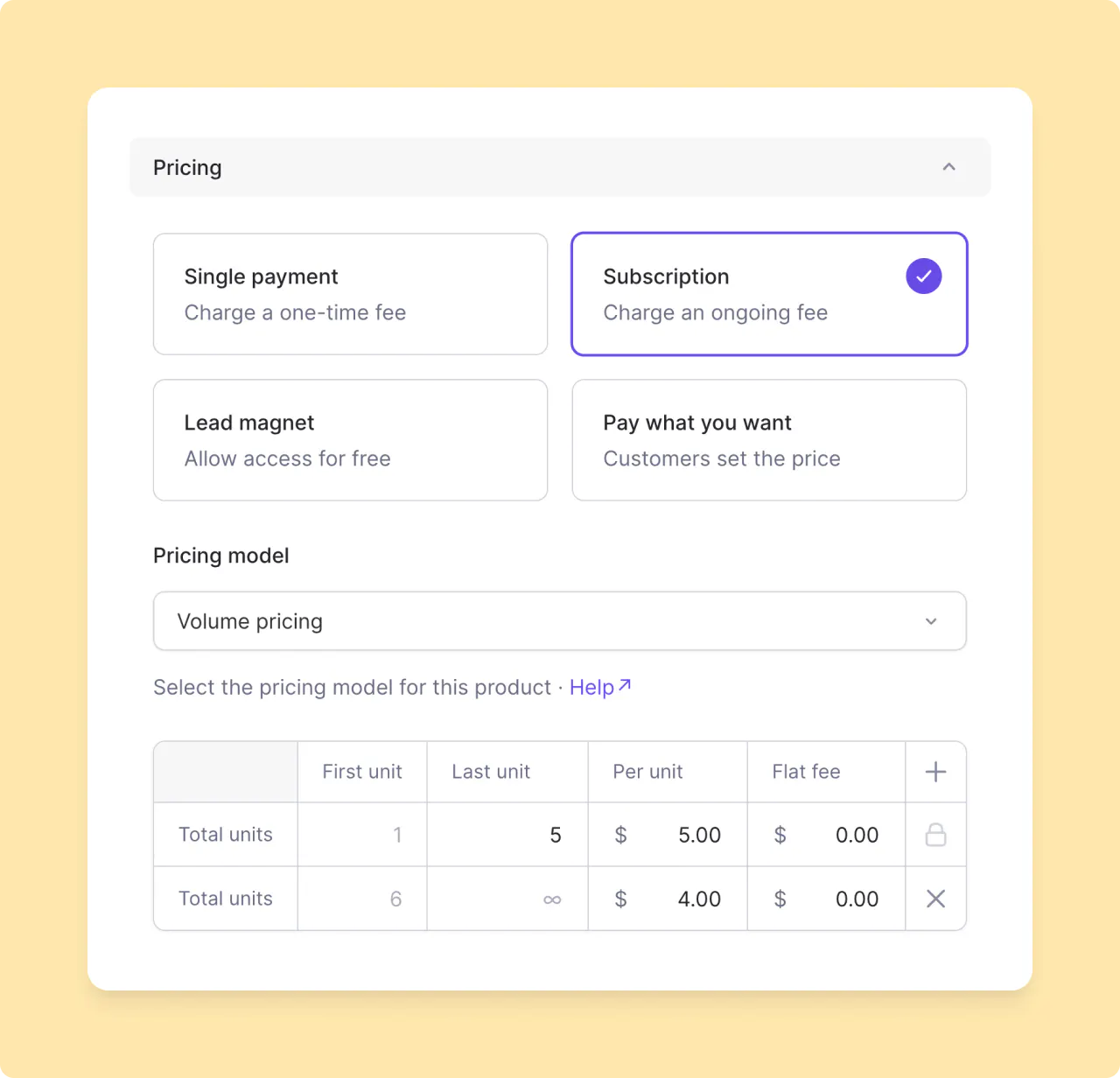 Lemon Squeezy: volume pricing
