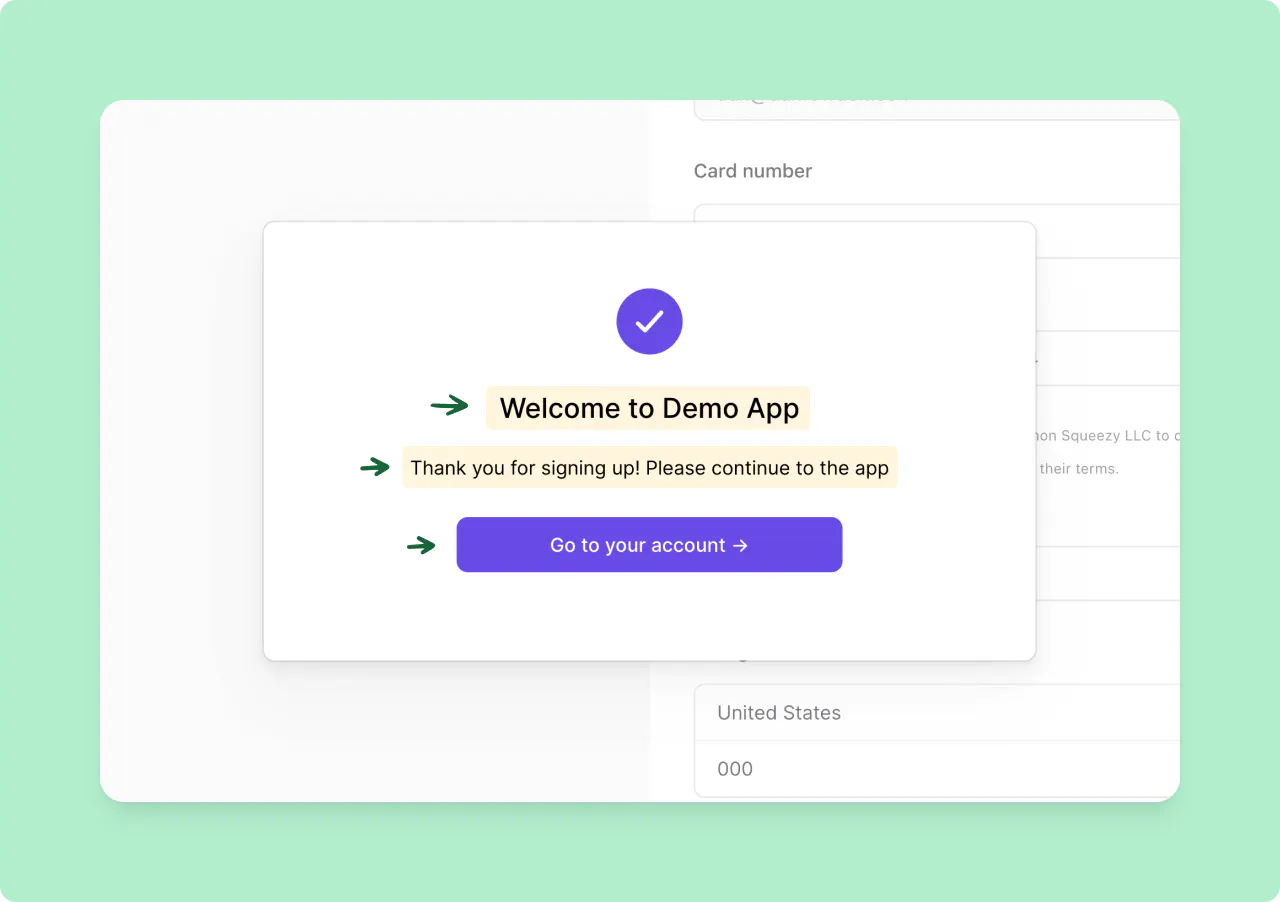 Lemon Squeezy: confirmation panel
