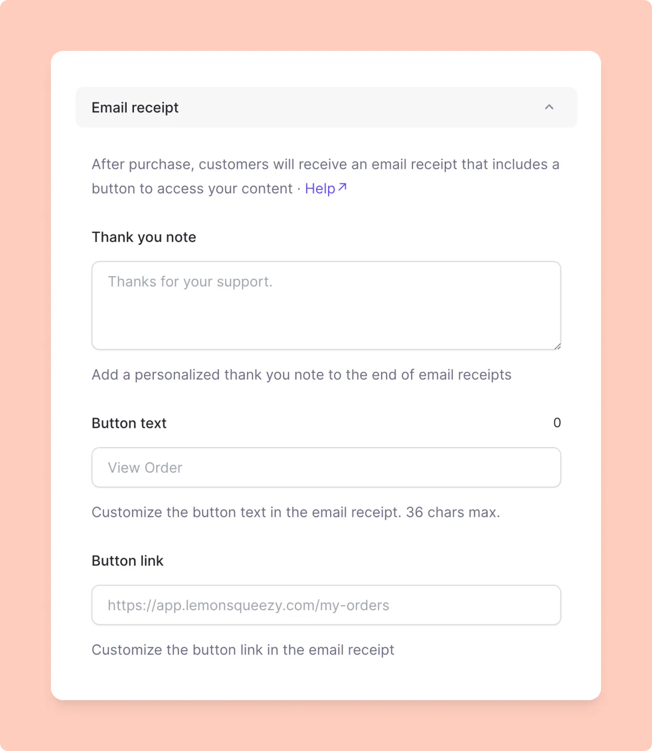 Lemon Squeezy: customizing receipt email